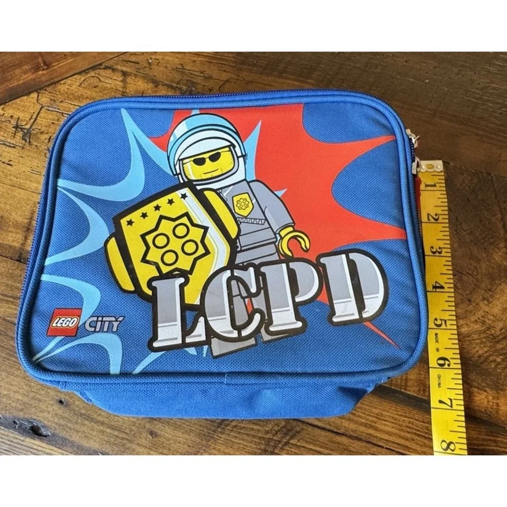 Lego‎ City LCPD Police Blue Lunch Box Bag Lego Brick Red Zip Pulls
